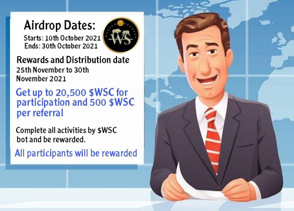 $WSC Airdrop 
Airdrop Goodies Bag💰
Reward:  20,500 $WSC tokens for participation.
Referral: 500 $WSC tokens per referral 

Facts
🛡Smart contract fully audited by Techrate⚡

🔗Airdrop bot Link: t.me/WealthSecrets_…?

Telegram: t.me/wealthsecretso…

#BTC #BNB #WSBetticos