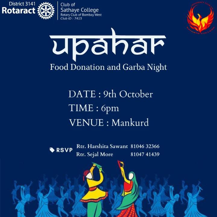 rcsathaye's tweet photo. 💃 Warm Rotaract Greetings 💃🏻
✨ Remember that the happiest people are not those getting more, but those giving more ✨
💎 ROTARACT OF SATHAYE COLLEGE 💎 
Presents 🎊UPAHAR🎊
#uphaar #CommunityService #lgtqia #lgtqcommunity #fooddonation #donation #garba #Navratri #rotaract3141 https://t.co/G1DUdHZwwc