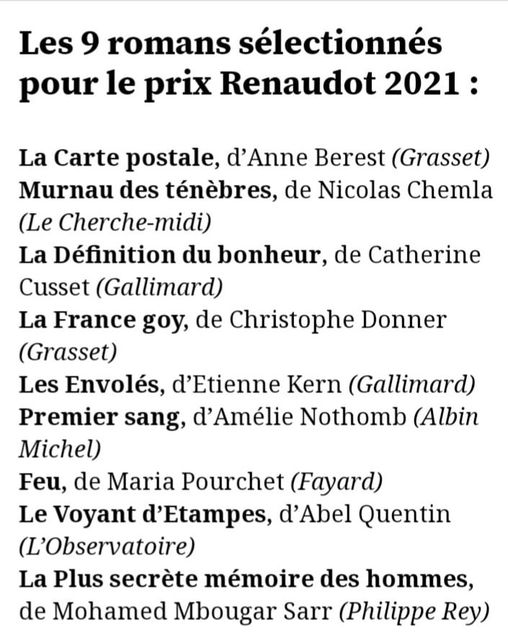 etienne_kern's tweet photo. « Les envolés » sur la deuxième liste du Renaudot. Émotion. Incrédulité. Joie.
#renaudot #prixrenaudot #rentreelitteraire #gallimard #nothomb #pourchet #cusset #sarr #berest #chemla #quentin #donner https://t.co/XuRCMOxkPe
