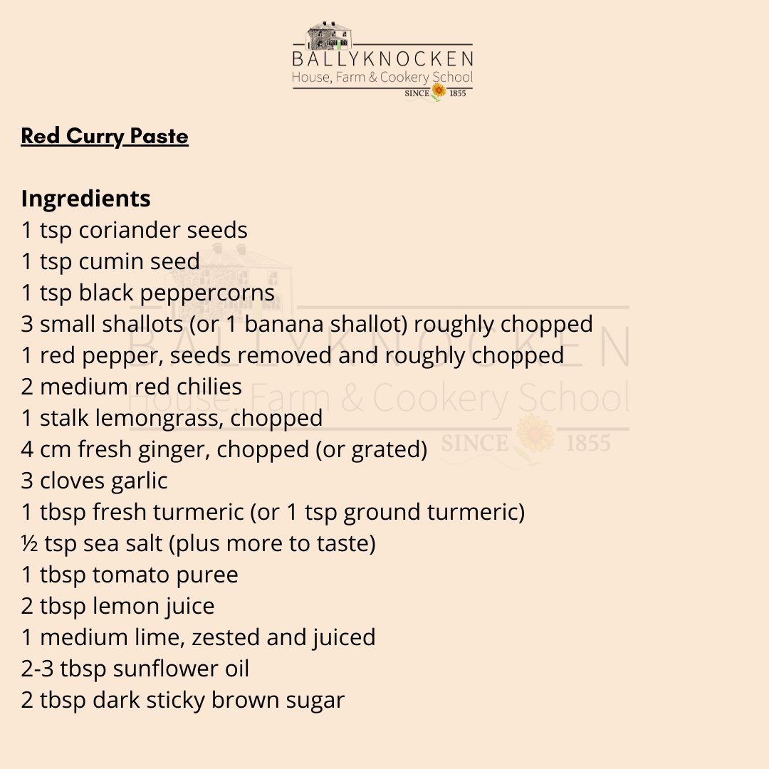 BallyknockenHCS's tweet photo. Swipe for the full recipe for @Cfulvio's easy Red Curry Paste
Also if you missed it, check out the full follow along video from yesterday on her YouTube Channel: https://t.co/7TBRuUyt57
.
#RedCurryPaste #CurryPaste #EasyRecipe #CurryRecipe #BallyknockenCookerySchool https://t.co/L1HZhDoKjp