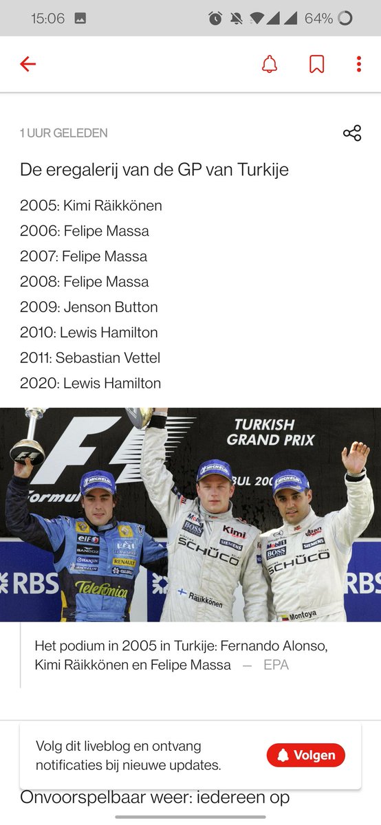 woutist's tweet photo. Dus @NOS vind dat Juan Pablo Montoya opeens Felipe Massa is geworden.. https://t.co/CGUksxE8E9