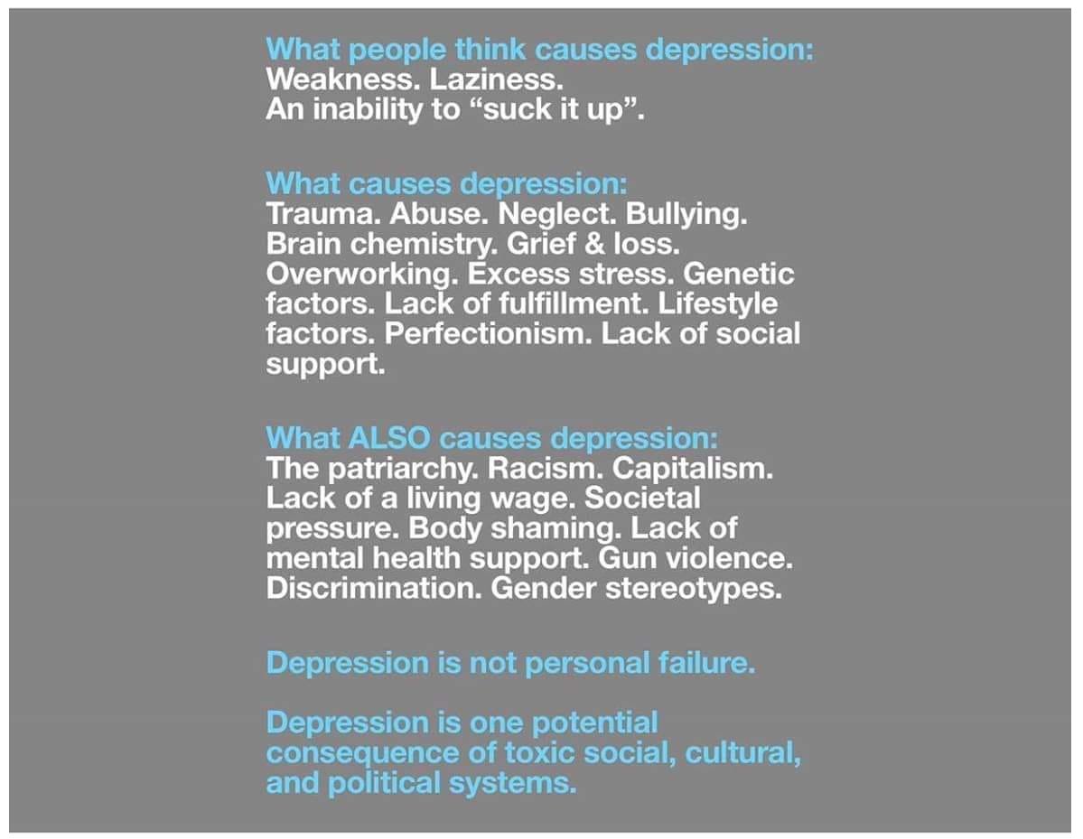 Gritty20202's tweet photo. Depression is not personal failure.

I don't know who needs this, but I hope it helps. https://t.co/sXeunSLfxL