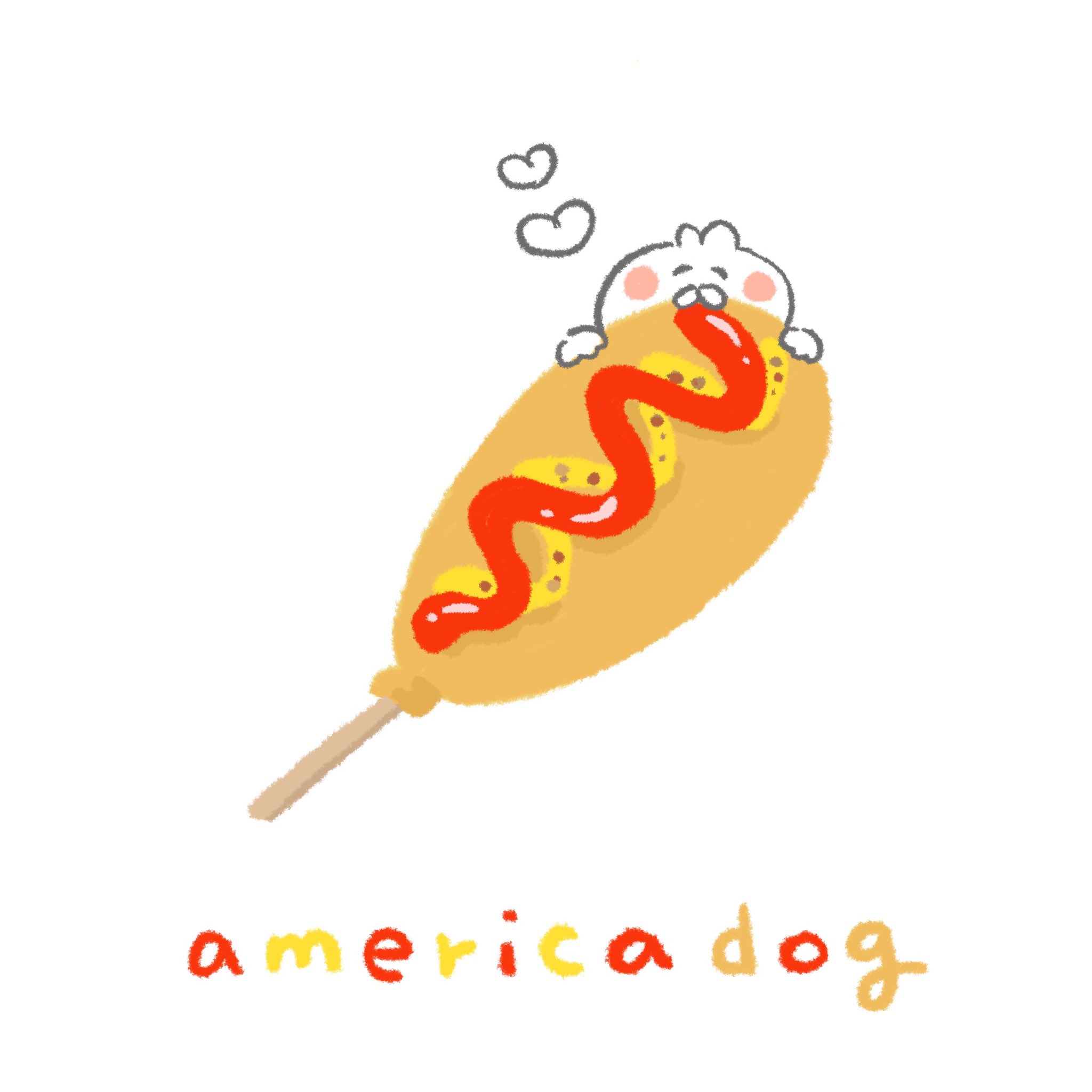 なお Pari Pori Peanut コンビニのアメリカンドッグ 大好きです ねこ ねこち 1日1絵 アメリカンドッグ Americandog ゆるいイラスト T Co Xqwpgzdkui Twitter