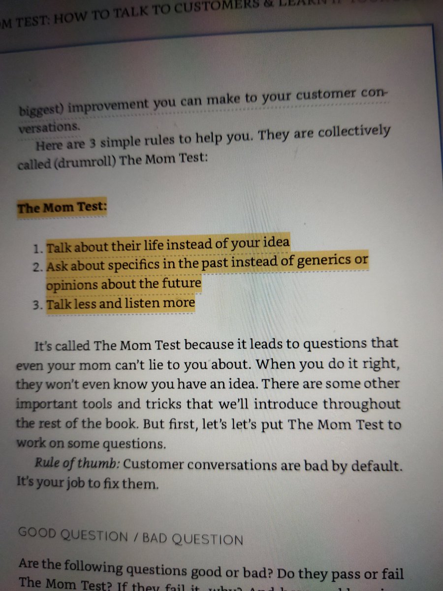 vemuruadi's tweet photo. #TheMomTest #CustomerInterview #productmanagement @robfitz https://t.co/MAdaJOWtBs