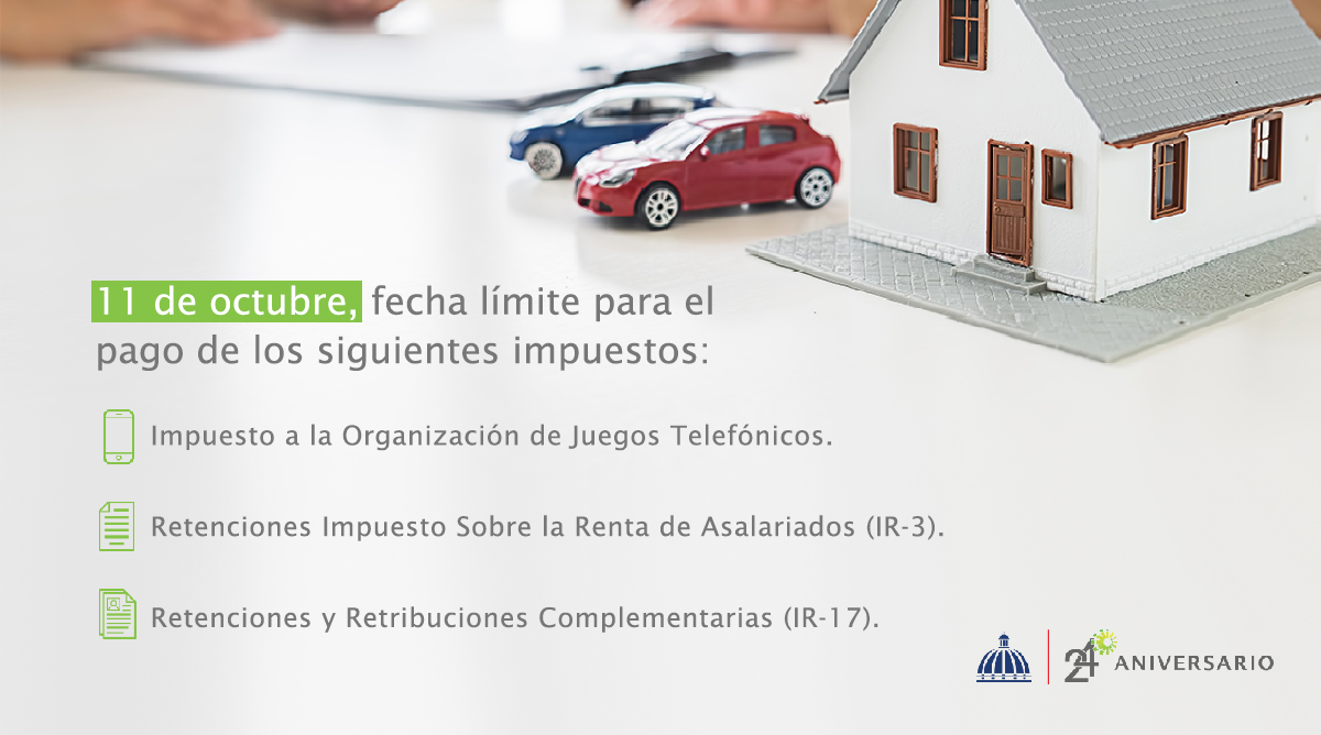 DGii's tweet photo. #DGIIInforma: Este lunes 11 de octubre es la fecha límite para la presentación y pago de los siguientes compromisos tributarios.
#DGII #Impuestos #FechaLímite https://t.co/jopGCgVRis
