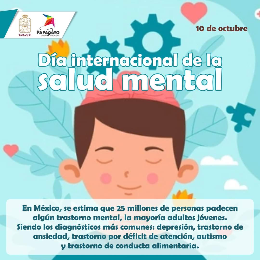 PapagayoTabasco's tweet photo. � 𝟭𝟬 𝗱𝗲 𝗼𝗰𝘁𝘂𝗯𝗿𝗲 “𝗗𝗶́𝗮 𝗠𝘂𝗻𝗱𝗶𝗮𝗹 𝗱𝗲 𝗹𝗮 𝗦𝗮𝗹𝘂𝗱 𝗠𝗲𝗻𝘁𝗮𝗹” ⚕

Promovido por la Federación Mundial de la Salud Mental y con respaldo de la Organización Mundial de la Salud, cada año el 10 de octubre se celebra el día Mundial de la Salud Mental. https://t.co/YeVDBiFrHa