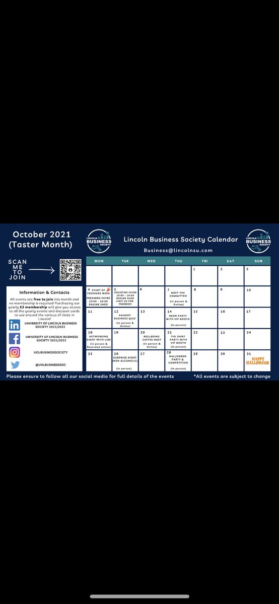 Our taster events weekly details are up! Come along and bring anyone you like! You do not need to purchase a membership this month as part of our taster month 😁 <a href="/ULSU_Activities/">ULSU VP Activities</a> <a href="/Societies_ULSU/">Societies Officer</a> @UoLBusiness @ulsu_inter
