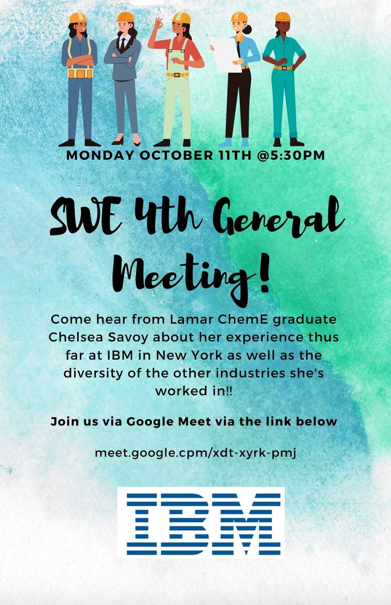 SweLamar's tweet photo. Heads up, it's time for SWE's 4th General Meeting!!

Monday October 11th at 5:30pm
 
We'll be meeting through Google Meet via the link below, we look forwards to seeing you there ❤

https://t.co/E4r20JHe2N https://t.co/n5xnb9aj8z