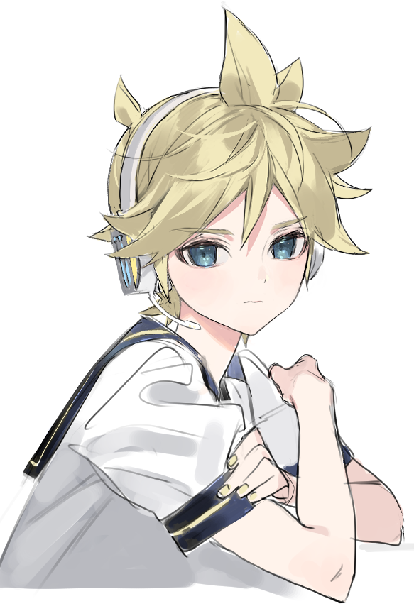 kagamine len 1boy male focus blonde hair headphones spiked hair upper body looking at viewer  illustration images