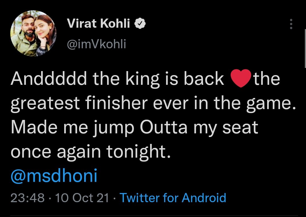 TrendsDhoni's tweet photo. Virat Delete the previous tweet

And added "EVER" ❤️🔥

@MSDhoni @ImVkohli #IPL2021 https://t.co/Kop1Sh6dic