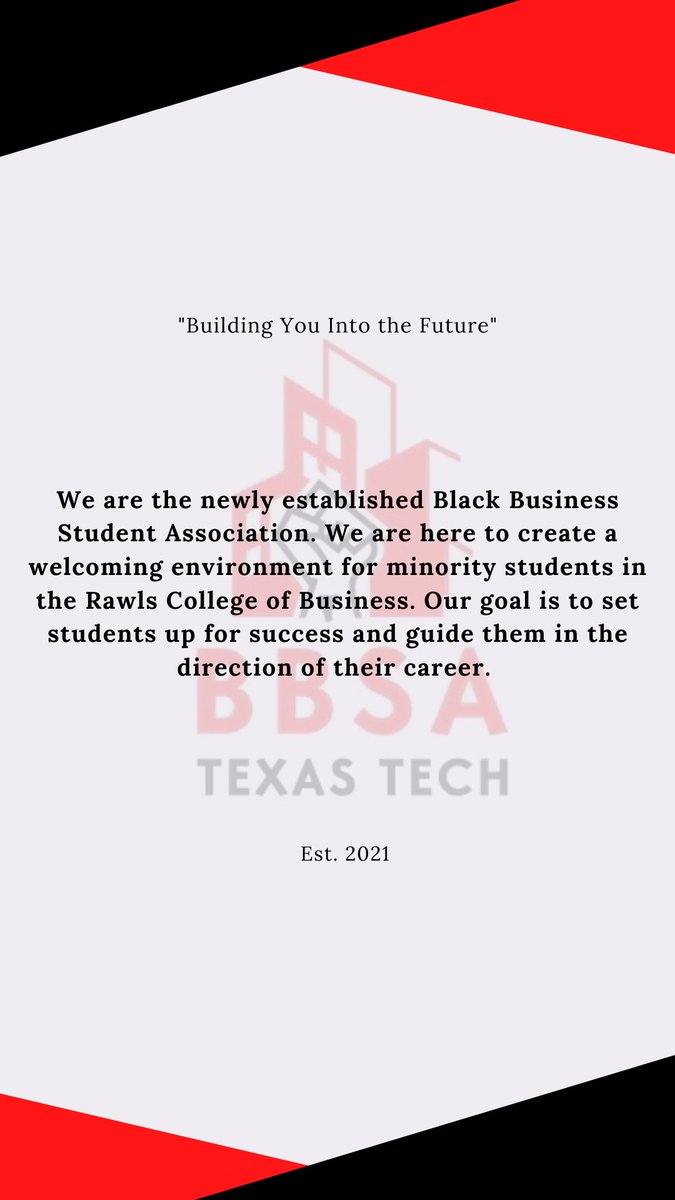 Introducing the first ever Black Business Students Association at TTU Campus! Thank you to all the people who had a hand  in making this happen. We expect to set each member in the best position to succeed 💼

 #TTUBBSA4U #TTUBBSA #TTU2025 #TTU2024 #TTU2023 #TTU2022 #TTU2021 #TTU