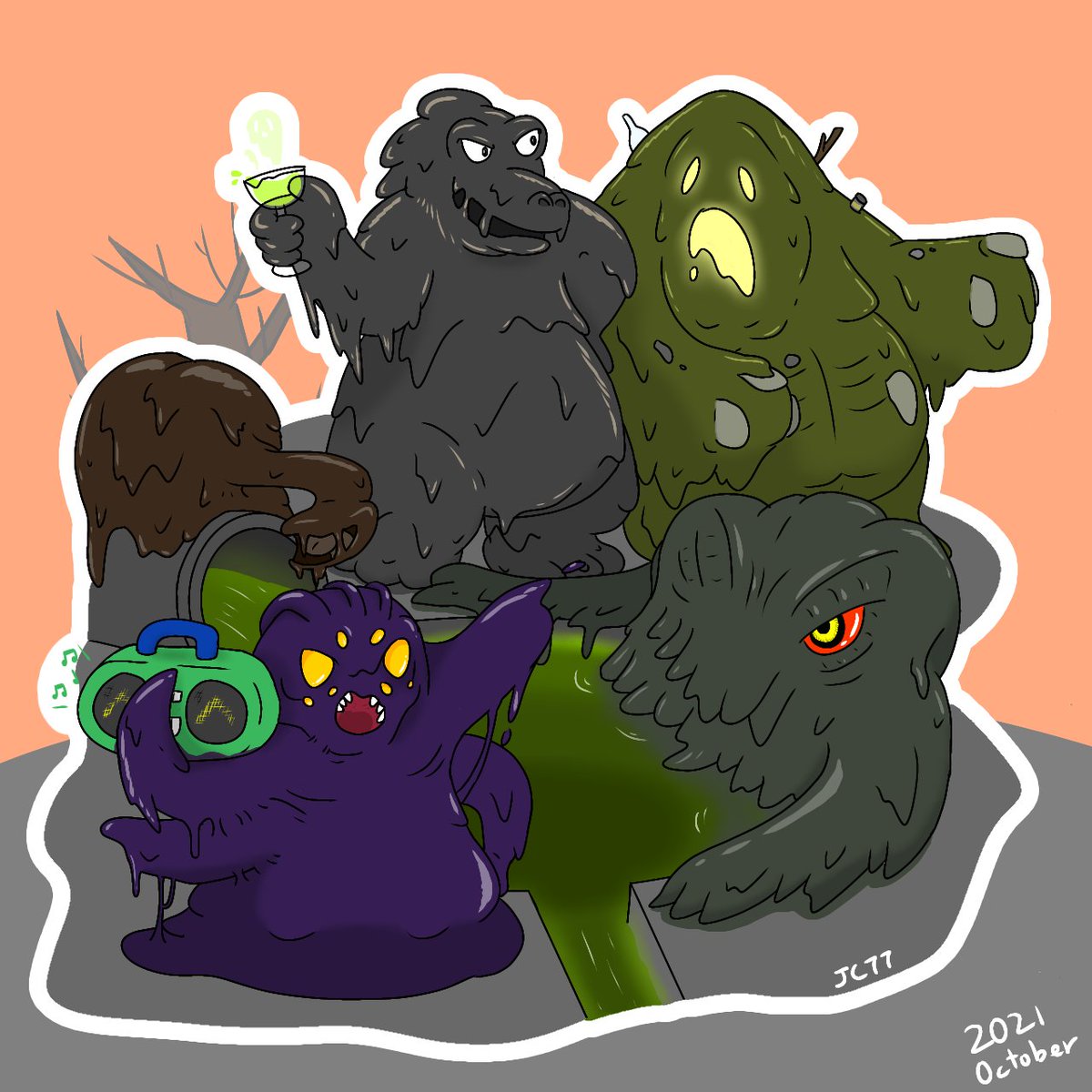 jellycave77's tweet photo. #Slimetober Day 10 - Pollution Pals : Welcome to Pollution Pals' Private Pool Party! #Polluto #Fumes #Hedorah #Oil_Monster #Hexxus https://t.co/5NRQHZG0V1
