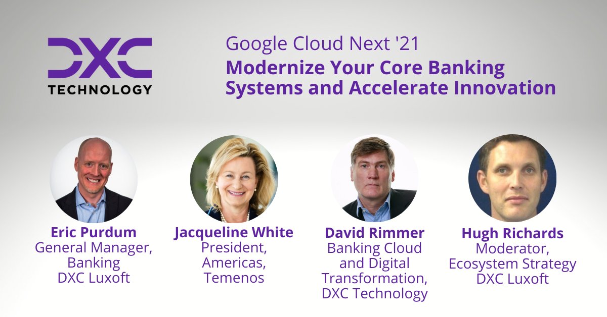 DXCTechnology's tweet photo. Our team is gearing up for #GoogleCloudNext! Connect with us and check out our session: Modernize your core banking systems and accelerate innovation. Hear from experts on how doing Cloud Right™ can help your bank accelerate innovation: https://t.co/DkTfmIjP2S #DXCdoesCloudRight https://t.co/wPuRIBtFFr