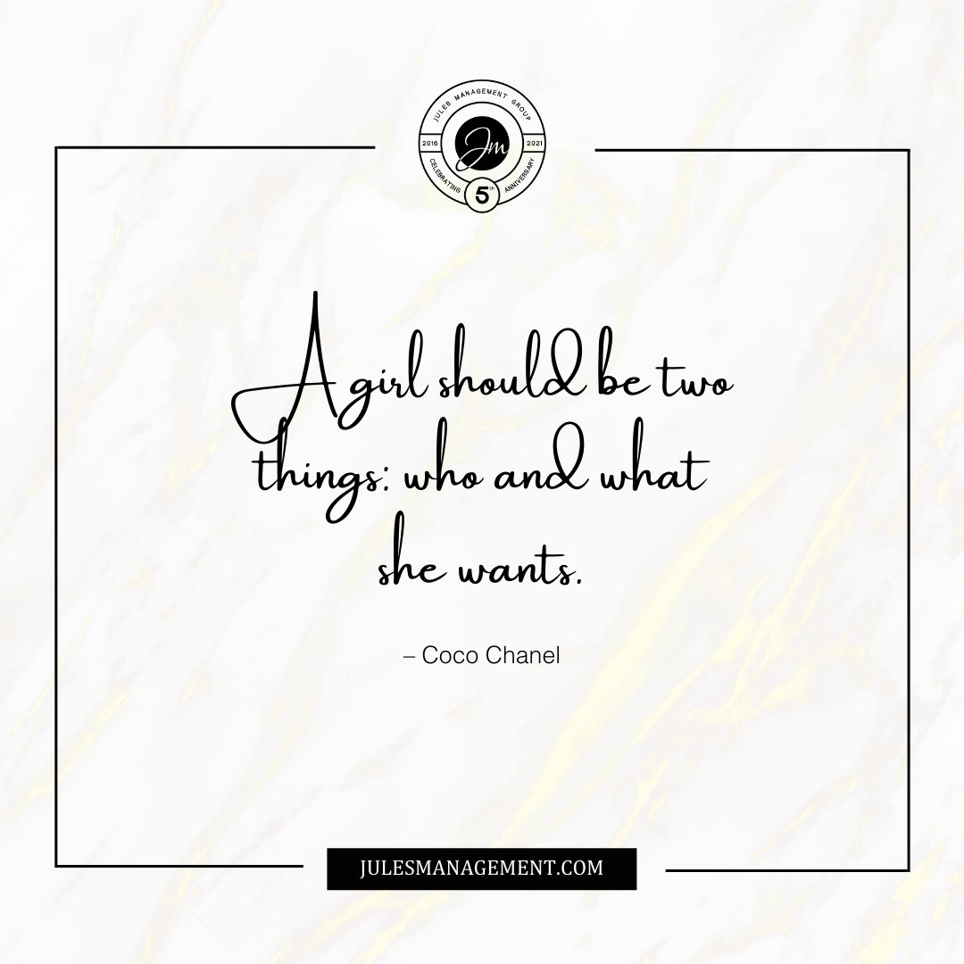 JulesManagement's tweet photo. A girl should be two things: who and what she wants. 
– Coco Chanel
.
.
.
.
#OnlineMarketing
#SmallBiz
#GirlBoss
#SEO
#BossLady
#Marketing101
#StoryBrand
#StoryBrandGuide
#Branding101
#MarketingTips
#BrandingTips
#MakeMoney
#BlackBusiness
#WomenInBusiness
#WomenEmpoweringWomen https://t.co/unE2yATS6X