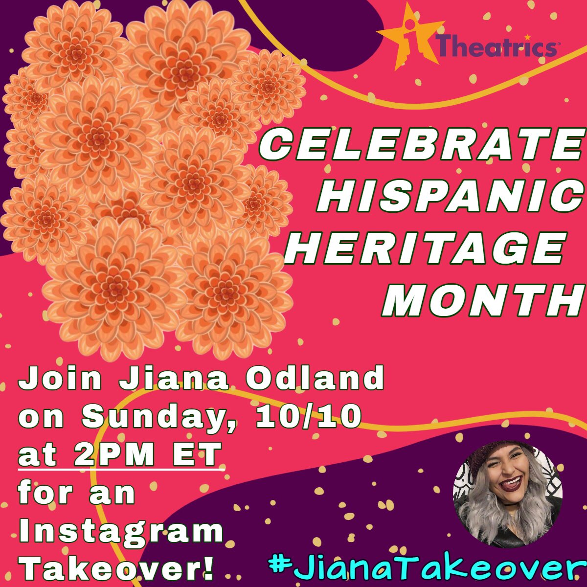 TODAY at 2PM ET, head over to the iTheatrics Instagram page for another #JianaTakeover! 

#celebratehispanicheritage #HispanicHeritageMonth