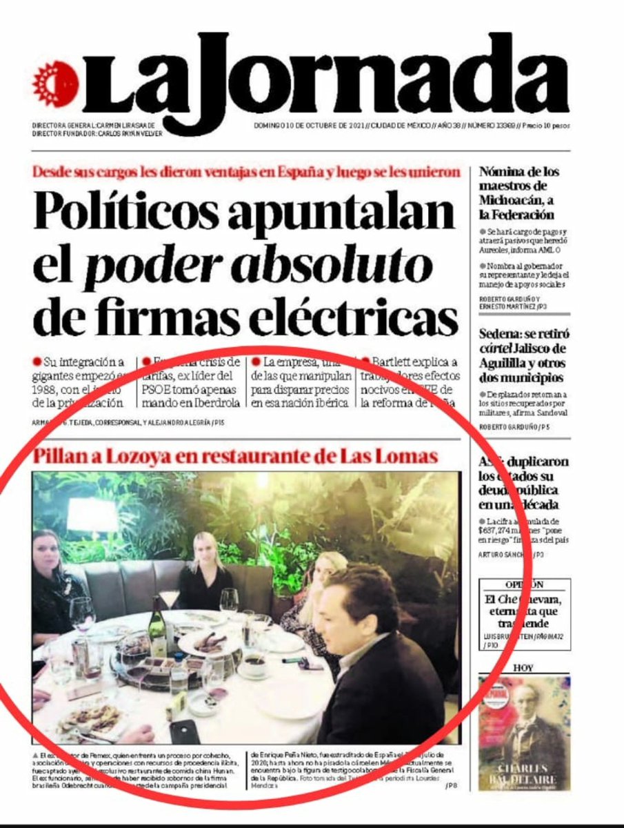 kenialopezr's tweet photo. ¡La foto que tomó ayer @lumendoz está en 1a Plana!

El Pte @lopezobrador_ DEBE RESPONDER por qué uno de sus CORRUPTOS CONSENTIDOS: Emilio Lozoya (lo ocupa para acusar a periodistas y a opositores),
cenó anoche a todo lujo, después de recibir 14 MILLONES DE DÓLARES DE SOBORNOS 👇🏼 https://t.co/oInSHfeiRc