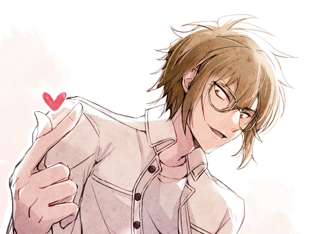 1boy male focus glasses solo brown hair heart shirt  illustration images