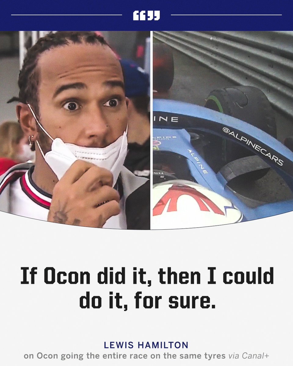ESPNF1's tweet photo. Hamilton's reaction to finding out Ocon did the entire race on a single set of tyres 😯 https://t.co/63EGgkpisl
