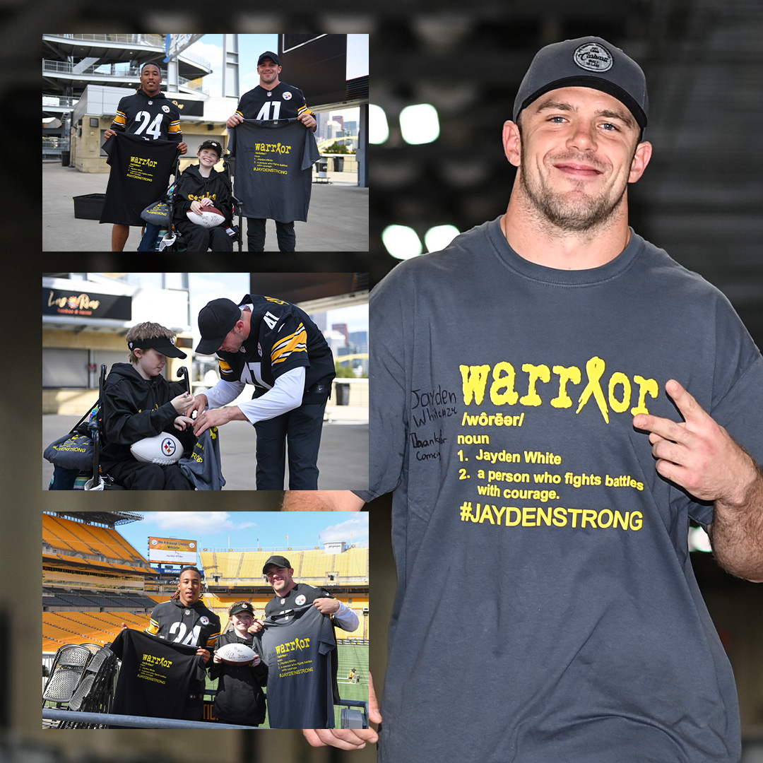 Pittsburgh Steelers (@steelers) on Twitter photo .<a href="/14rspillane/">Robert Spillane</a> reppin' the shirt given to him by Jayden White, the 12-year-old from Indiana who he & <a href="/benny_snell/">Mr SNELL YA LATER👋🏾</a> surprised with tickets to today's game & much more this past Friday.
The shirt came autographed by Jayden too 💪 .<a href="/14rspillane/">Robert Spillane</a> reppin' the shirt given to him by Jayden White, the 12-year-old from Indiana who he & <a href="/benny_snell/">Mr SNELL YA LATER👋🏾</a> surprised with tickets to today's game & much more this past Friday.
The shirt came autographed by Jayden too 💪