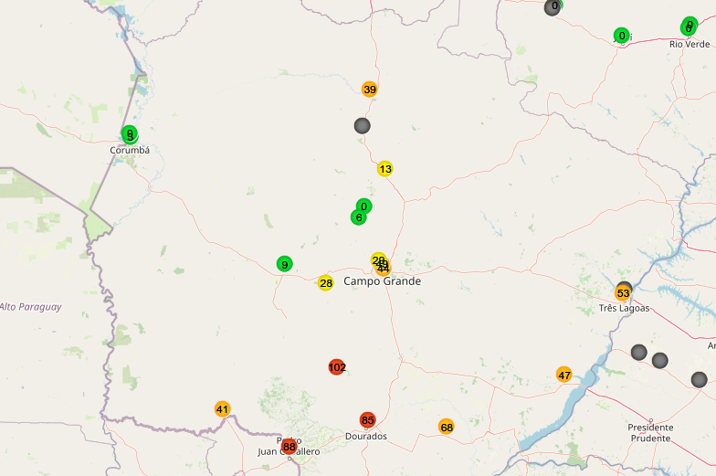 BandaSperling's tweet photo. MS registra significativos acumulados de chuva nas últimas 24 horas. Maracaju com 100+ mm, Dourados com 80+ mm e Campo Grande com acumulados de chuva de aproximadamente 50 mm até as 11 horas local deste domingo. Fonte: CEMADEN https://t.co/rlqQpIkdKa