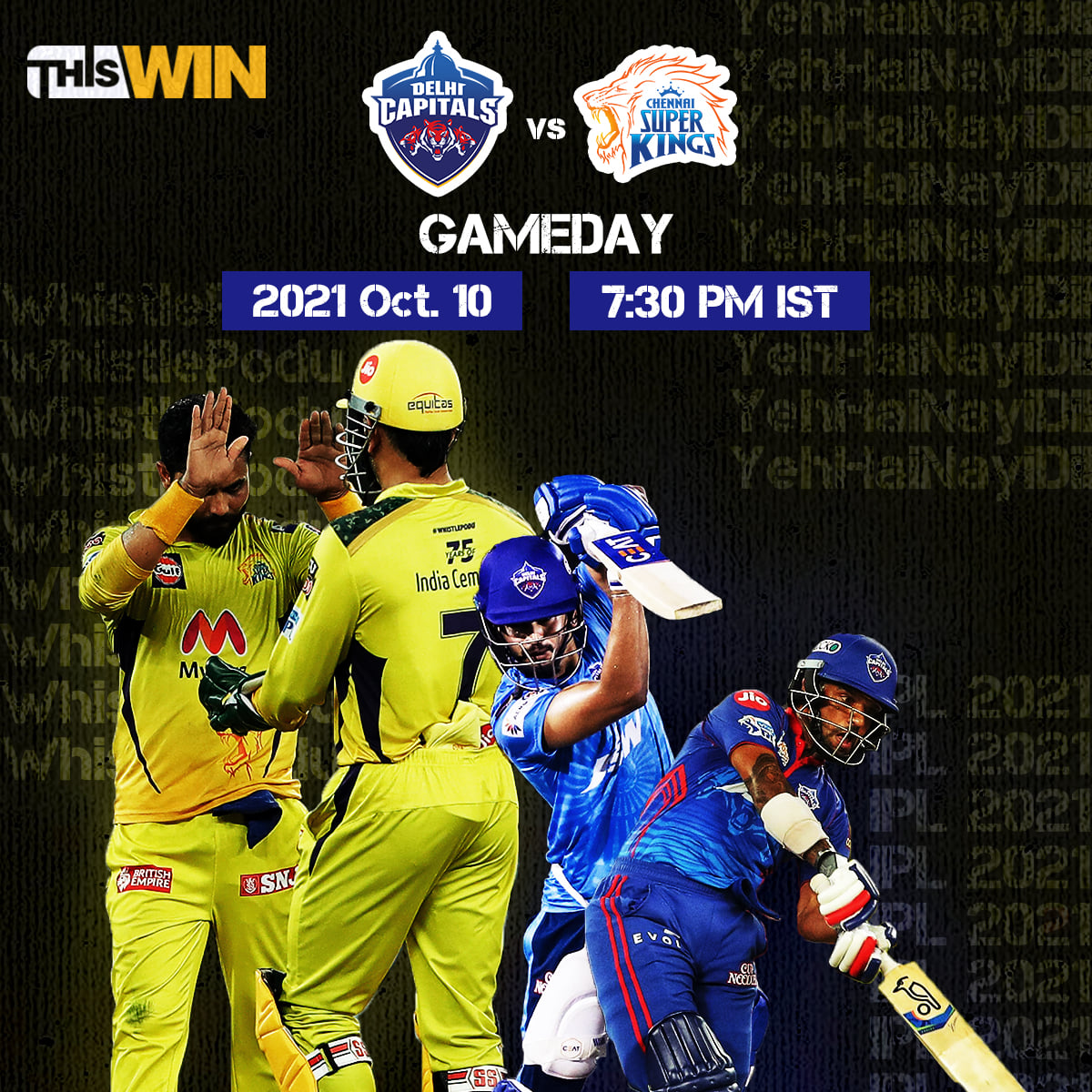 ThisWin88's tweet photo. Qualifier 1 in Dubai 🏟🏏
💥The bell of war rang🔔💥
#DC vs #CSK 7:30PM Tonight!
.
🙌Come join us &amp; support your fav team 👉 https://t.co/3lLL7PHT1Y
Go #ThisWin , Go Betting, Get Winning🏆💰✨
.
Like👍 Comment👇 Share👏
.
.
.
#IPL2021 #cricket #DCvCSK https://t.co/8QPvedDJ5k