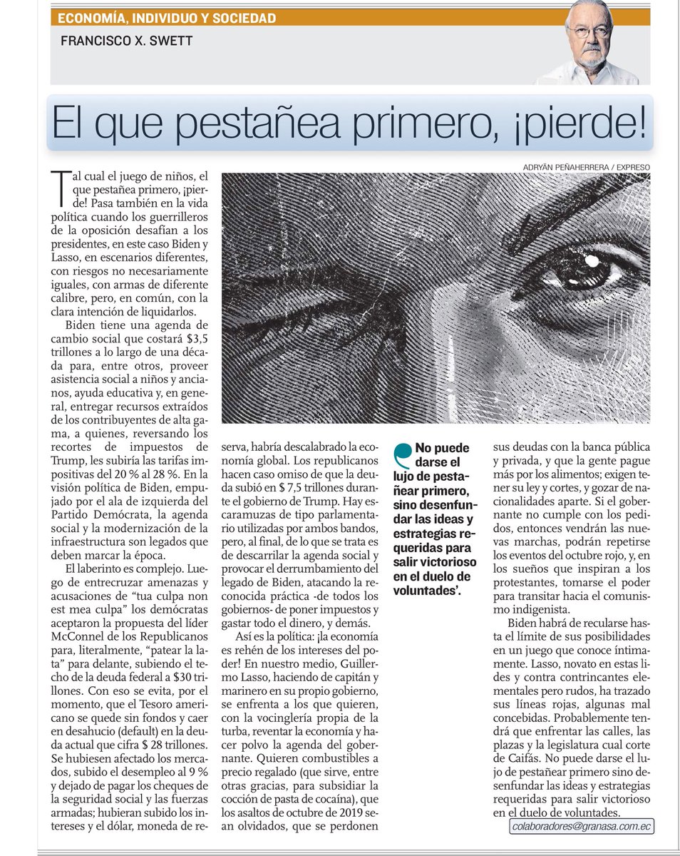 ¿Necesitan los políticos supervisión adulta? El “tirar a matar” contra la economía se da en Washington y en Quito. La penosa Asamblea  quiere ser la Corte de Caifás y Poncio ofrece liberar a Barrabás mientras los fariseos - que no lo practican - predican el pago de impuestos.