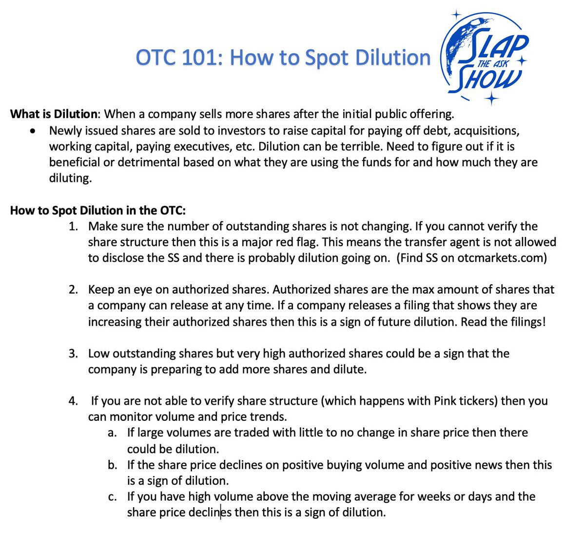 LukeKnouse's tweet photo. The two most important skills in OTC trading. 

1. Analyzing Share Structure 

2. Spotting dilution https://t.co/kfrOwoXWiB