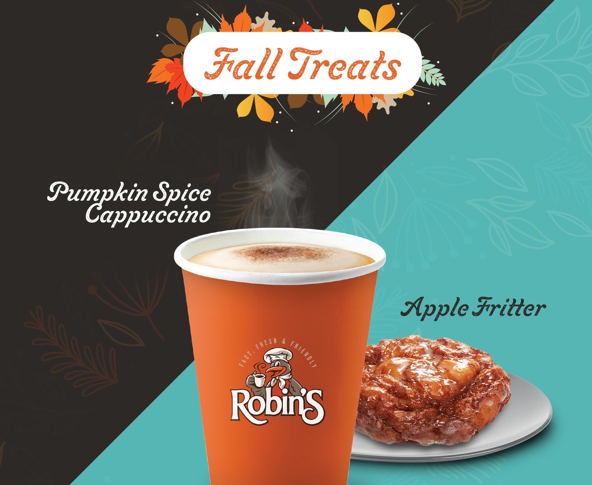 RobinsDonutsCAN's tweet photo. Thanksgiving Weekend is the perfect afternoon for a Fall Treat 🍂🍎
Visit a Robin's today to try our delicious Pumpkin Spiced Cappuccino & Apple Fritter combo 👌
#Robins #RobinsDonuts #FallTreats #Pumpkin #Spice #PumpkinSpice #AppleFritter #Pumpkin #FallTreat https://t.co/U3xxMhzjAP