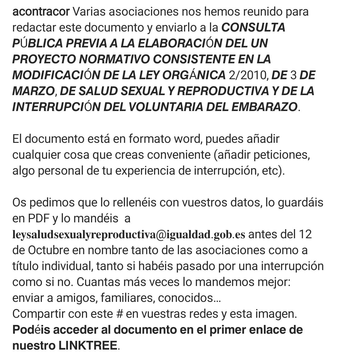 a_Contracor's tweet photo. Participa en la consulta! Visita nuestro Instagram para acceder al documento y enviarlo con tus datos y aportaciones. Tienes hasta el 12 de octubre!
https://t.co/i1vgWXPr5R
#saludsexualyreproductivadigna #manifiestoie #abortodigno https://t.co/niOSTjn87U