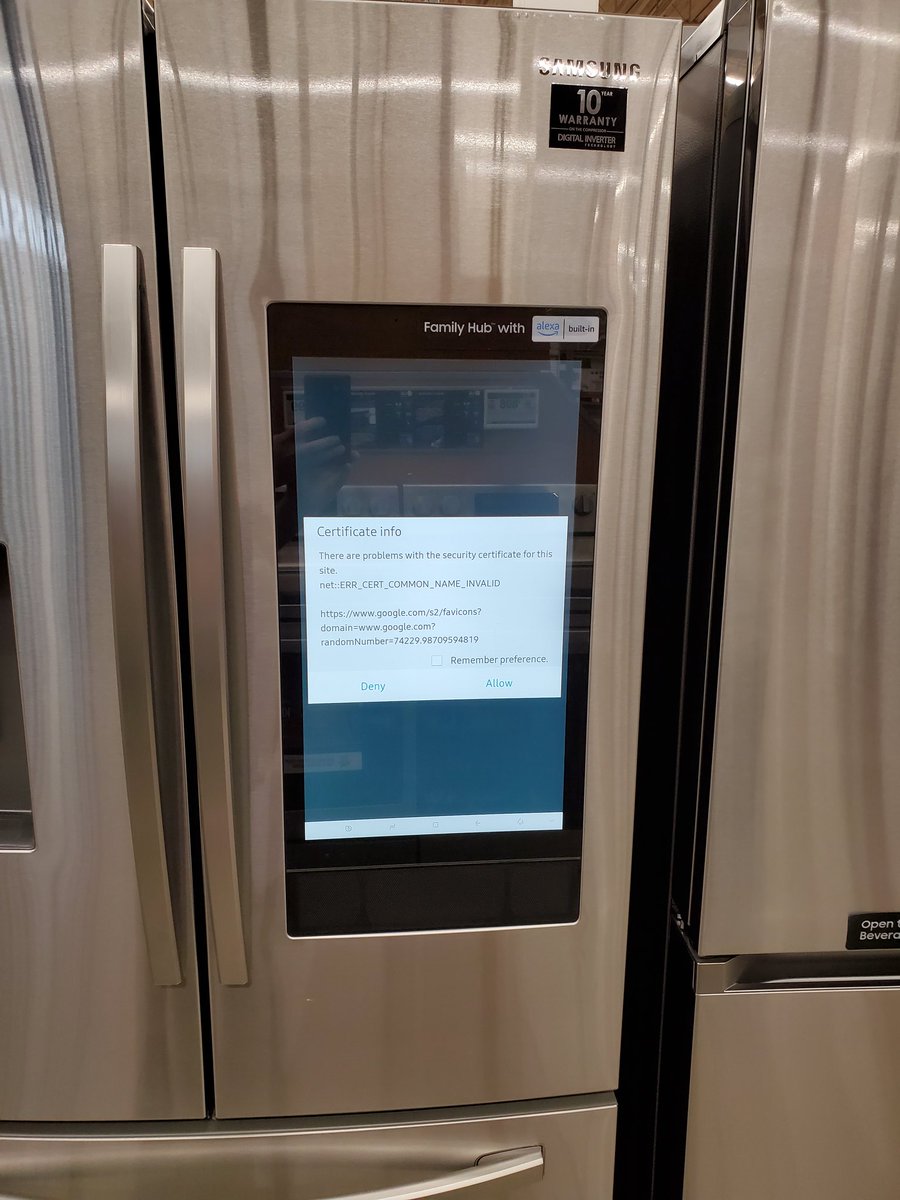 This refrigerator has a certificate problem.

😶