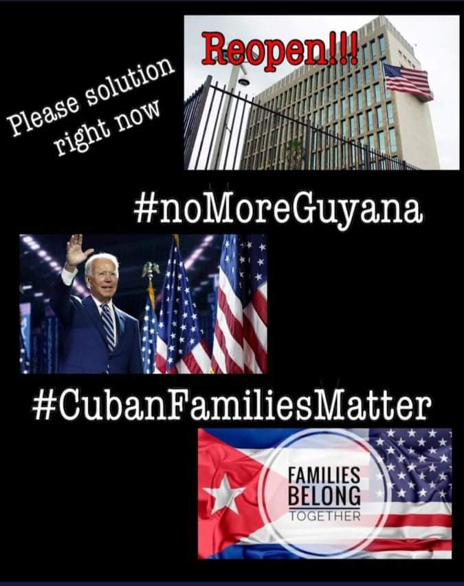 Cuban families need to resume consular services at <a href="/USEmbCuba/">Embajada de los Estados Unidos en Cuba</a>, for 4 years we waited with our lives in a migratory limbo. Traveling to Guyana is almost impossible due to the high cost of passage and the limited availability of flights.
#ConsularServicesInCuba <a href="/POTUS/">President Donald J. Trump</a> <a href="/SecMayorkas/">ARCHIVED: Secretary Alejandro Mayorkas</a>