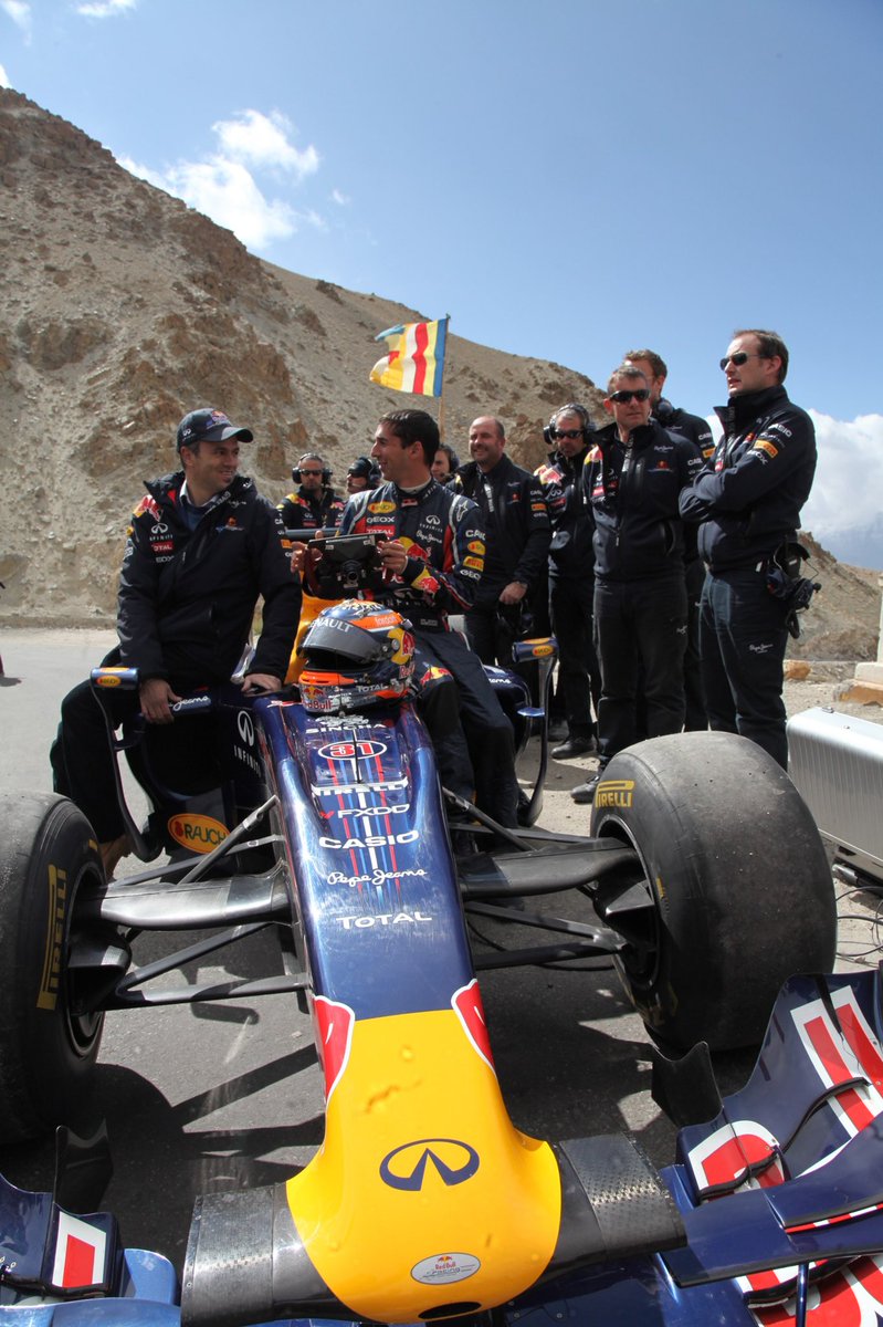 OmarAbdullah's tweet photo. This week, that year - 10 years ago @redbullracing brought a F1 car to Leh &amp; took it up to Khardung La. I was fortunate to be given a guided tour of the car by a bonafide F1 driver &amp; then to flag off the effort. 🏎 🏁 https://t.co/Q2V79evBqi