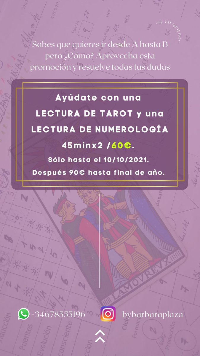RutaDeLuz's tweet photo. #Tarot #Numerologia con
@bybarbaraplaza
/#Madrid #Barcelona #Albacete #Murcia #Valencia #LaMancha #Sevilla #Zaragoza #Málaga #PalmaDeMayorca #LasPalmasDeGranCanaria #Bilbao #Alicante #Córdoba #Granada #Valladolid #LaCoruña #Vigo #Gijón #Burgos #LosPirineos #Mediterraneo #España https://t.co/4LeszMe3v6