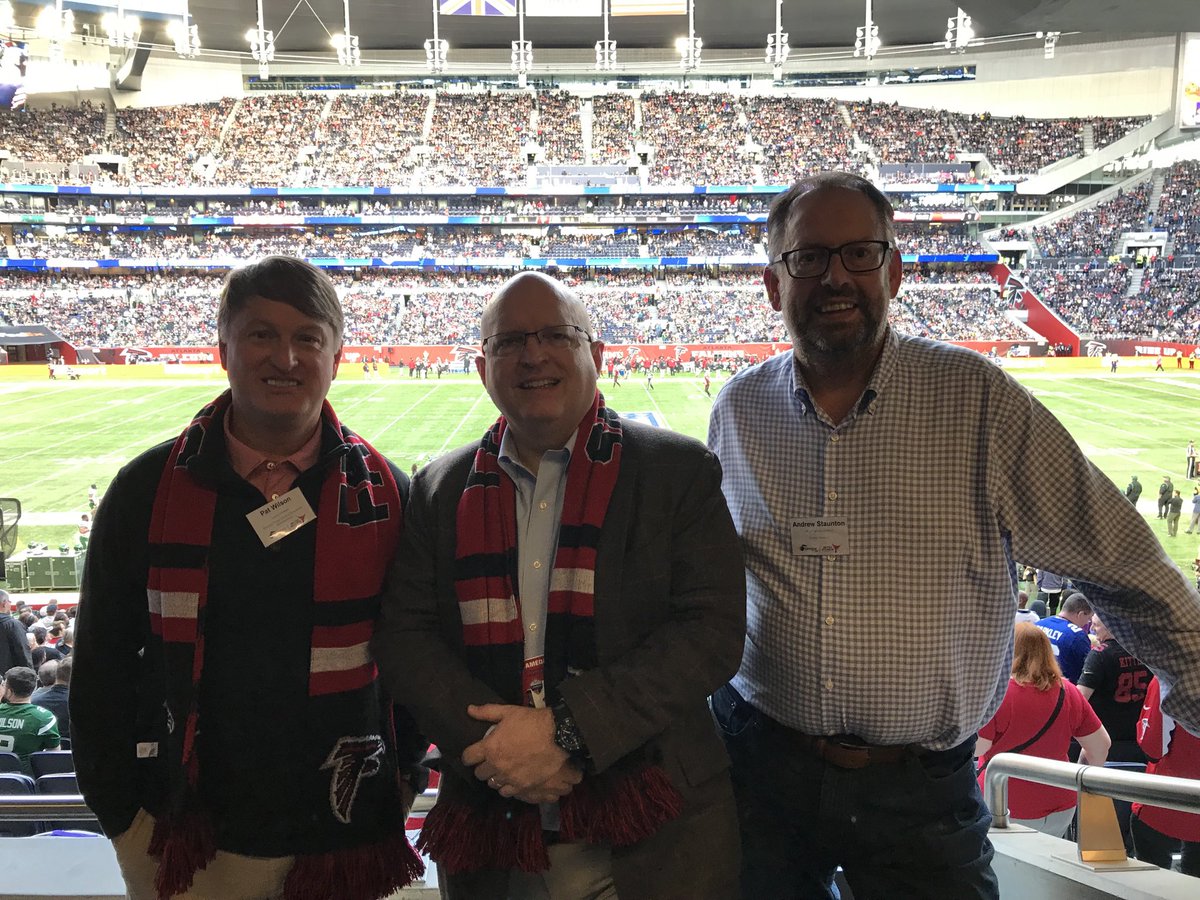 StauntonUK's tweet photo. Bumped into ⁦@USAmbUK⁩ at the ⁦@AtlantaFalcons⁩ and ⁦@nyjets⁩ game.  And ⁦@gdecd⁩ Commissioner Pat Wilson.  ⁦@UKinAtlanta⁩ ⁦@UKinUSA⁩ ⁦@KarenPierceUK⁩ https://t.co/DeuL9ebmmi