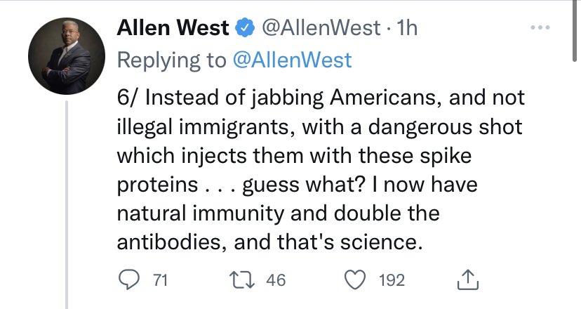 Tweeted from a hospital bed after getting an emergency medical treatment that costs minimum of $2,100 per infusion (big pharma 💰), while his wife, who’d gotten the $25 jab, rested at home.