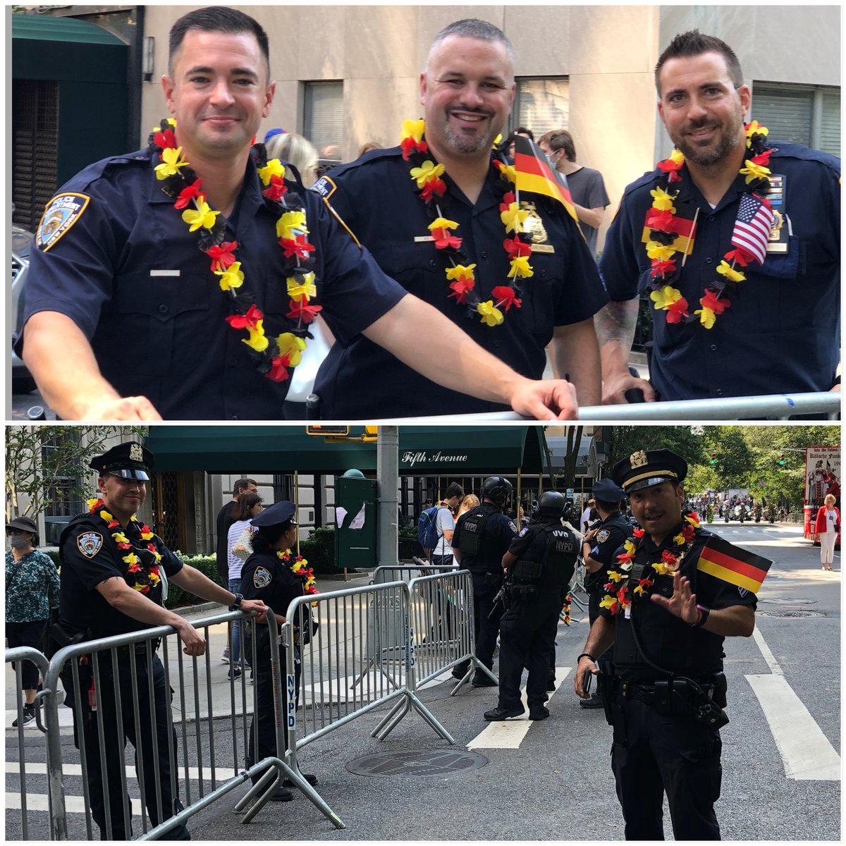 SandraNavidi's tweet photo. Bei der 64th Annual #SteubenParade @steubenparadeny haben @NYPD19Pct Polizisten in #NewYork mit Begeisterung Girlanden & Armbänder in dt Bundesfarben getragen & deutsche Fahne hochgehalten. Dankeschön! Wie Polizei lokal mit Bürgen umgeht: Gerade auf meinem Insta, FB & LI geposted https://t.co/8TWNyiFwzl