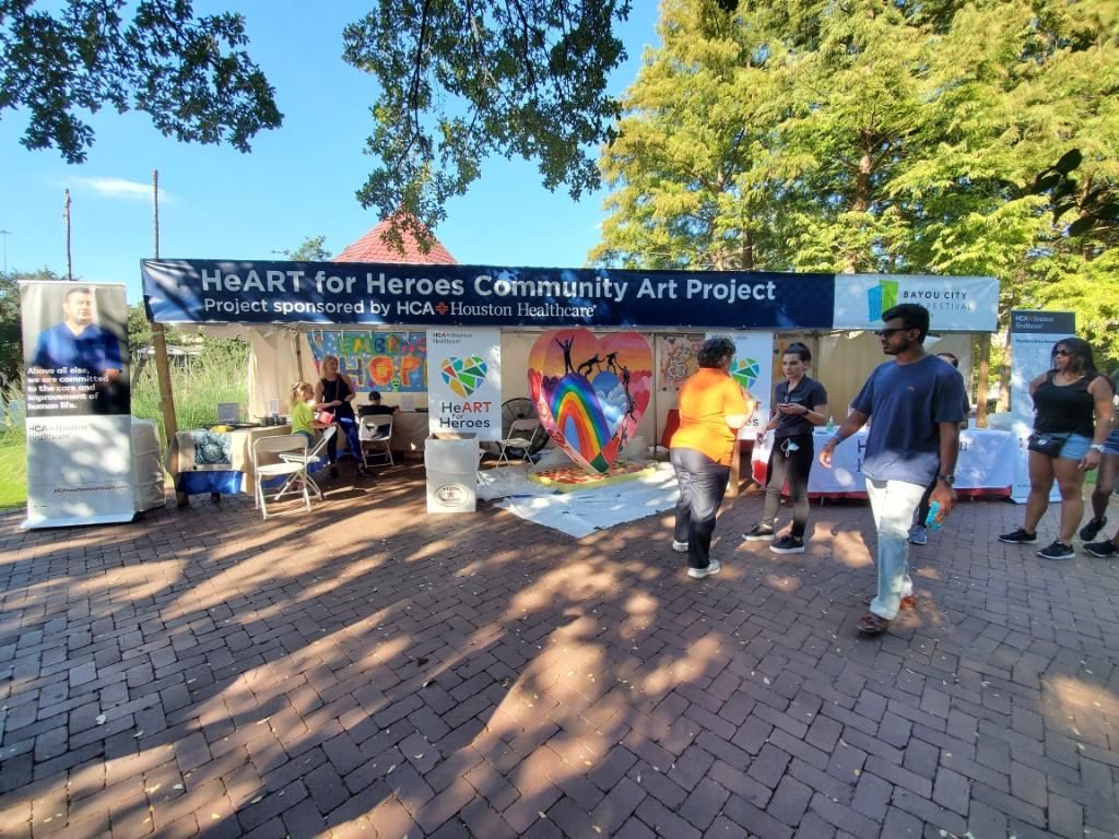 HoustonBCAF's tweet photo. To spread joy and show appreciation for healthcare workers “HeART for Heroes” is a unique art project sponsored by @HCAhealthcare. Visit the booth and help us continue to uplift healthcare workers! #heartforheroes #houstonartfest #bayoucityartfestival https://t.co/SDB06cQJue