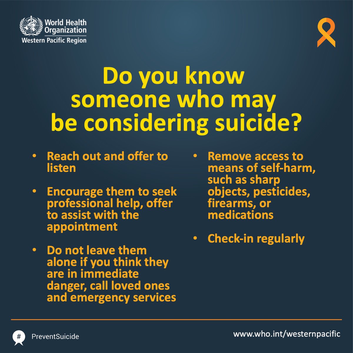 WHOWPRO's tweet photo. Do you know someone who is considering suicide? 

Here are some ways to help ⬇ 

👉🏽https://t.co/0NT8USLCY1 

 #PreventSuicide #WorldMentalHealthDay https://t.co/HIdeF973NI