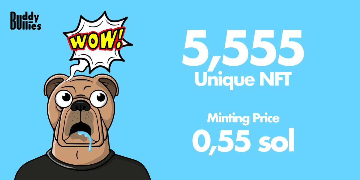 BuddyBullies's tweet image. WHO IS READY FOR GOOD NEWS⁉️

Buddybullies have reduced the supply to 5555 NFT 

And the price? Only 0.55 SOL 🤯

🚀Launching on OCTOBER 13TH 
🕔 4PM UTC

This is going to be huge‼️

#SolanaAirdrop #SolanaNFT #WGMI #NFTs