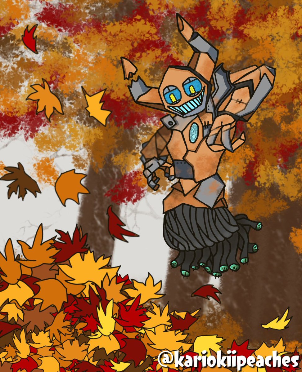 kariokiipeaches's tweet photo. My third installment of my “Wholesome Series” of RetroSpecter OCs was finished this morning. I give you Dozirc, enjoying the simple pleasures Fall has to bring - jumping in leaves! @RetroSpecter_ @KamexVGM #retrospecter #dozirc #retrofanart https://t.co/zTu4LXqL5t