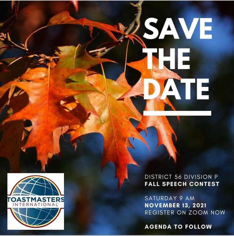 💻Register now for District 56, Division P Fall Humorous Speech Contest, limited seats on Zoom.
Register in advance at toastmastershouston.com/calendar/
After registering, you will receive a confirmation email containing information about joining the contest.#toastmastersinternational