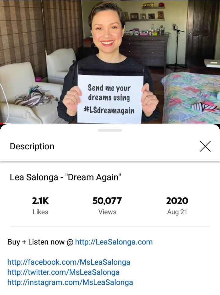 Leasuperb's tweet photo. #LSDreamAgain
Dream Again Song by Ms. Lea Salonga has surpassed 50K views on YouTube!!!
Let us stream!! YouTube: 🖇️🖇️ https://t.co/zQyM91Zemw
🖇️🖇️🖇️🖇️🖇️🖇️
Spotify: 🖇️🖇️
https://t.co/dpTsL8kzvd https://t.co/ne4p4ACZzn https://t.co/9nRZG4n0tt