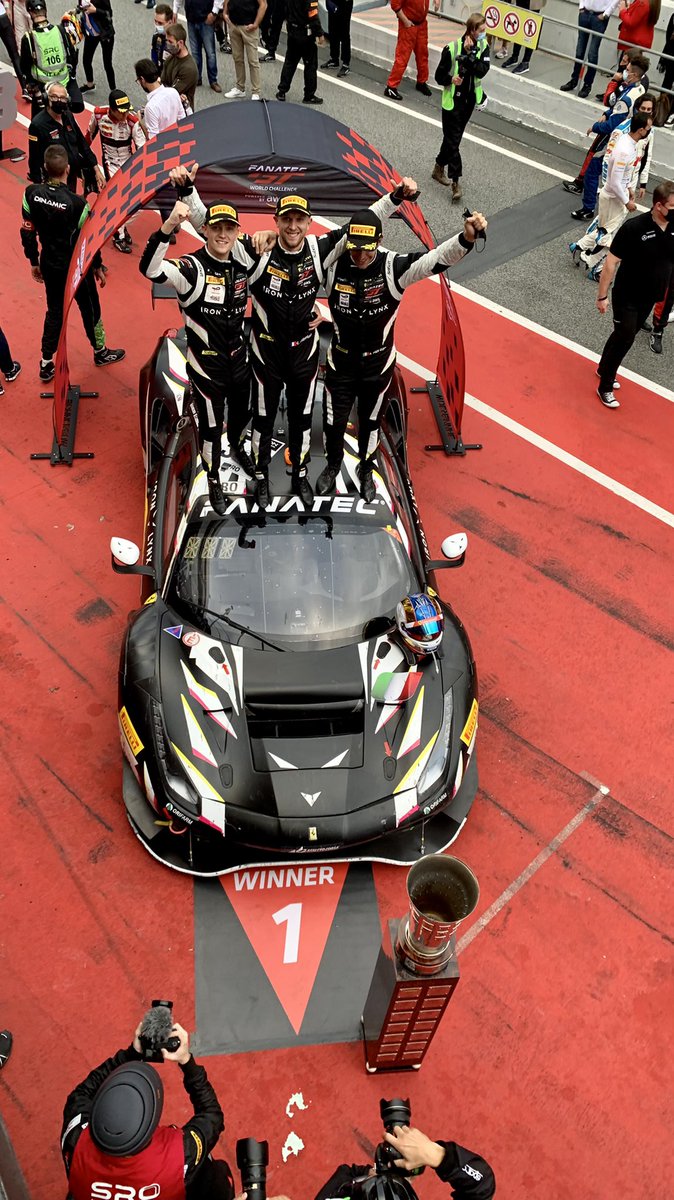 Alessandro Pier Guidi, <a href="/ComeLedogar/">Côme Ledogar</a> and Nicklas Nielsen, 2️⃣0️⃣2️⃣1️⃣ Endurance Cup champions with the Ferrari 488 #51 (<a href="/IronLynx_/">Iron Lynx</a>)!! 👏👏 #GTWorldChEu #FestivalVelocidadBCN