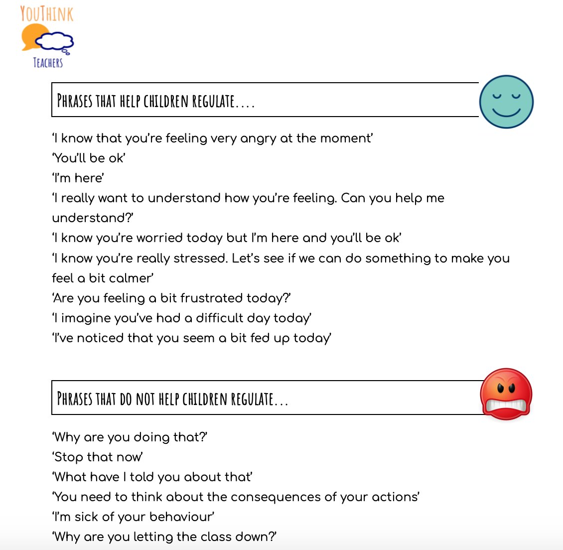 Dealing with challenging behaviour? Here are some DOs and DON'Ts for helping students to regulate their feelings when they're angry, stressed and frustrated. Remember that all behaviour is communication! <a href="/TF_Ambassadors/">Teach First Ambassadors</a> @sirmobbsalot