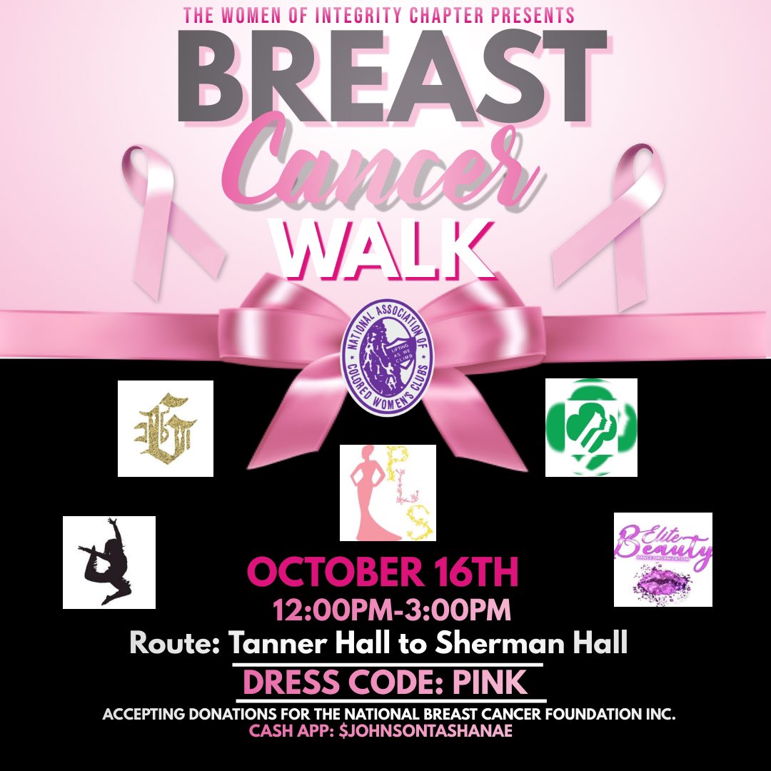 nacwc_wiu's tweet photo. October is breast cancer awareness month. Come join the fight to raise awareness for those who have suffered and passed, and still battling cancer this Saturday at 12pm. 💕 Wear pink to support and to share your stories. @TGGMWIU_ @WIU_PLS @wiudollhouse  @cgswiu @wiu_beauties https://t.co/nTwMm3xGgY