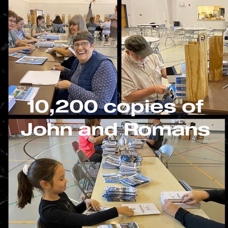 vandaliabaptist's tweet photo. What an incredible day yesterday binding copies of John and Romans to send to the a Philippines! THANK YOU to everyone who gave of their time and their finances to make this happen! We were able to assemble and pay for 10,200 copies in the Ilonggo Language! https://t.co/R5MCLkIc9T