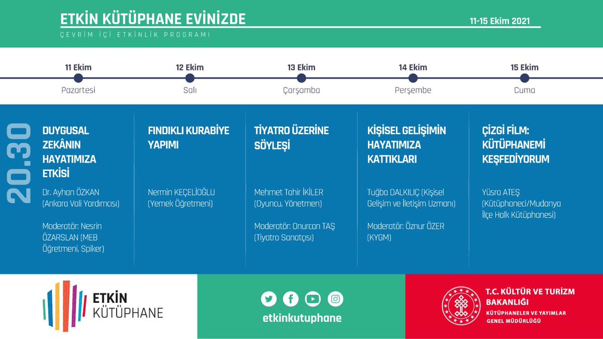 “Etkin Kütüphane Evinizde” uygulamamızın bu hafta sizinle buluşacak olan programları...

<a href="/etkinkutuphane/">Etkin Kütüphane</a> 
<a href="/KTBKYGM/">KYGM</a>