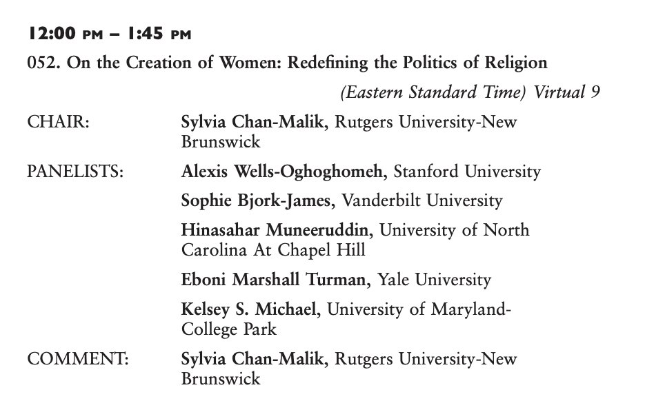 schanmalik's tweet image. This is such a powerhouse panel I am chairing for #ASA2021 tomorrow, featuring the brilliance of @AOghoghomeh, @HMuneeruddin, @ebonithoughts, @kelseysmichael, @sbjorkjames. Every single one of these women is breaking new ground with their work on race/religion/gender/sexuality.