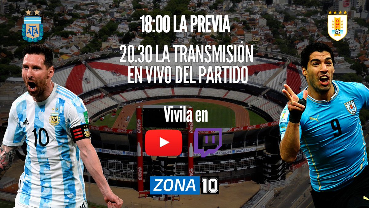 ZonaDiez_OK's tweet photo. ❗  Sumate a nuestra mega cobertura desde River 

📌 Desde las 18.00 estamos con la previa
📌 Y a las 20.30 te llevamos Argentina 🇦🇷  🆚 Uruguay 🇺🇾 

Por YT ➡️ https://t.co/QweNQ9mF50
Por Twitch ➡️ https://t.co/HeptNRSDor

👍 Dale like, activa la 🔔 y viví todo el ⚽ en #Zona10 https://t.co/wmK5A8zCjv