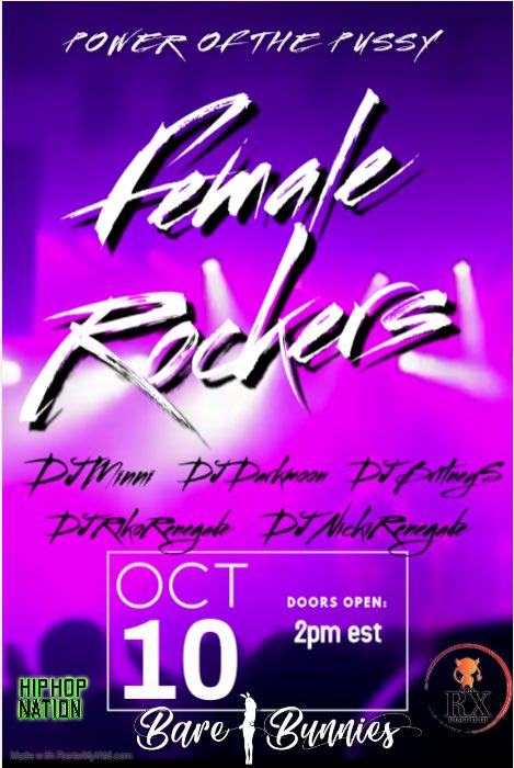 Rocking the power of the pussy is about to open come hang out great dj today and The Barebunnies hope to see u soon